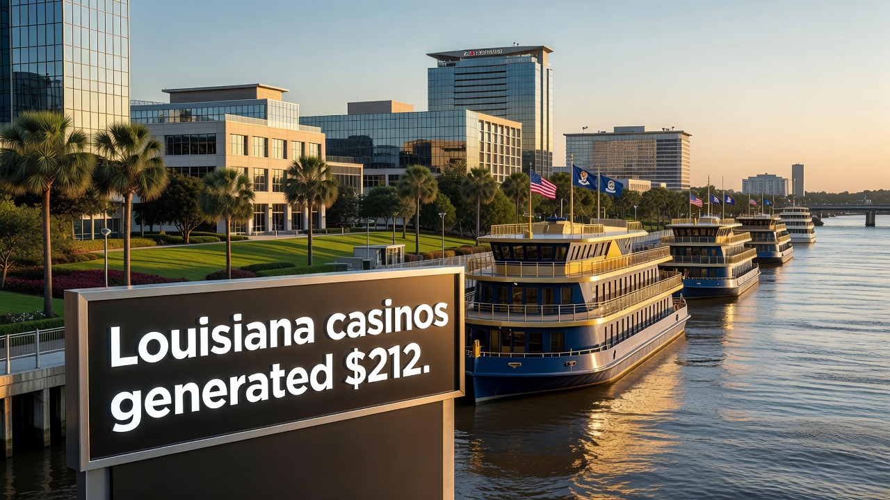 Sports betting area inside a Louisiana casino with digital screens and wagering stations